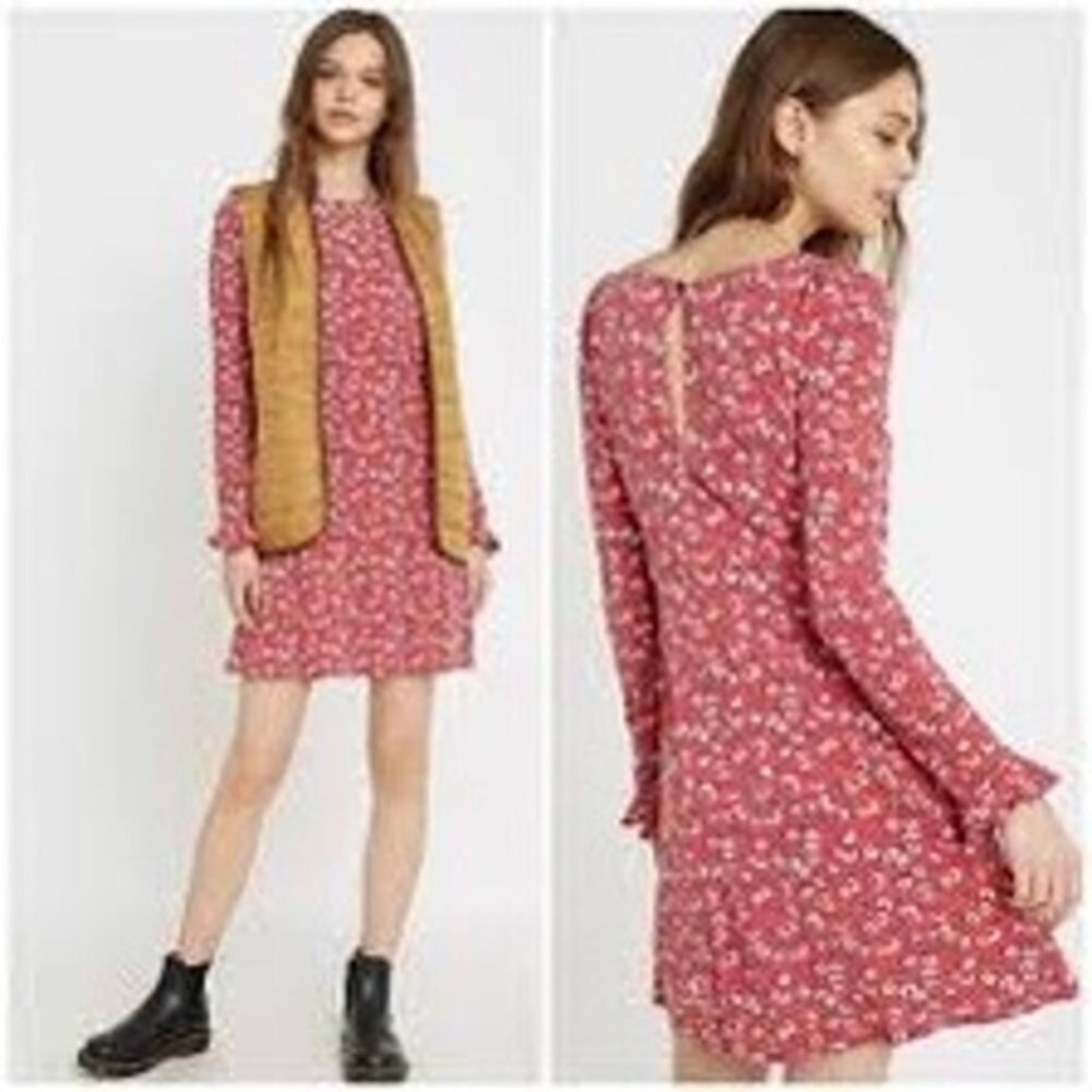 Free People Say Hello Boho Red Floral  Mini Dress